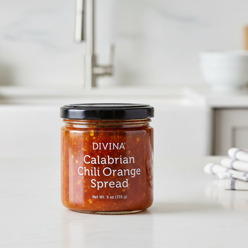 Jar of Divina Calabrian Chili Orange Spread on a white background