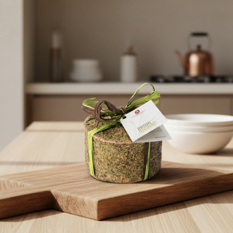 Mediterranean Roccolino cheese with green ribbon