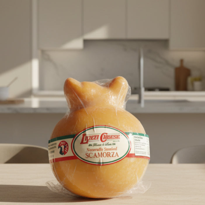 Packaged Liuzzi Cheese Scamorza on a white background