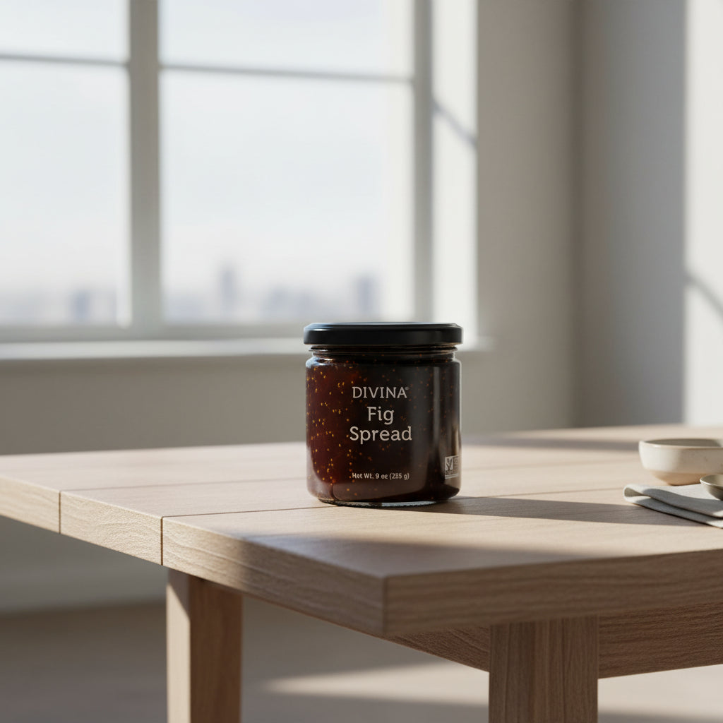 Jar of Divina Fig Spread on a white background